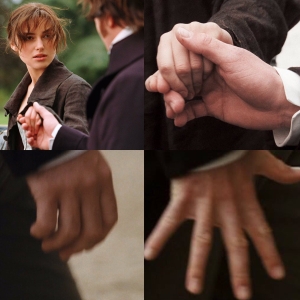 Mr Darcy holds Elizabeth's hand (Pride & Prejudice, 2005)